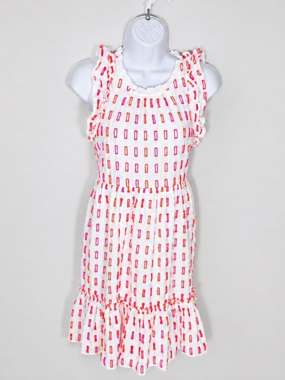 Crown & Ivy Women’s XS White Pink and Orange Embroidered Tiered Cotton Dress